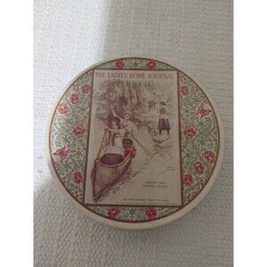 Vintage ANtique LADIES HOME JOURNAL tin pill trinket container Victorian in Boat